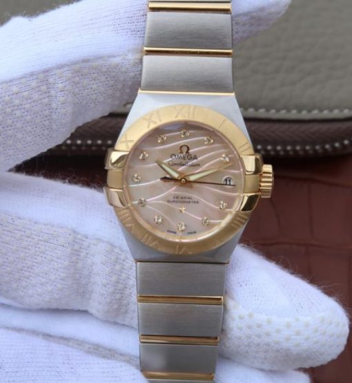 Replica Omega V6 Constellation 27mm YG Dial Diamonds Markers SS/YG Bracelet A8520