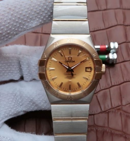 Replica Omega V6 Constellation 35mm YG Bezel YG Dial SS Bracelet A2500