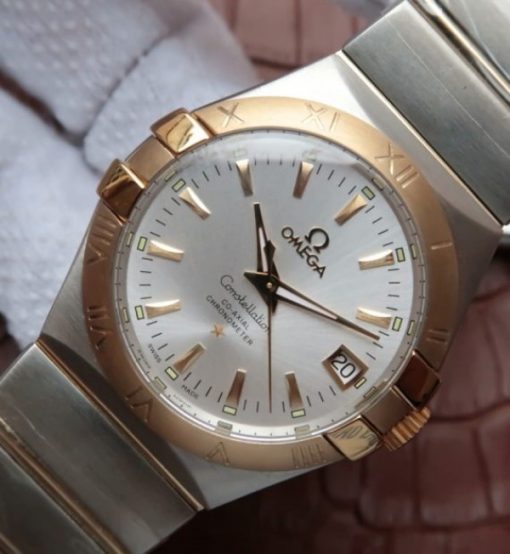 Replica Omega V6 Constellation 35mm White Dial YG Bezel SS Bracelet A2500 - Image 2