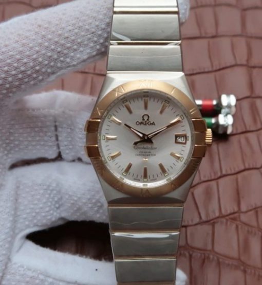 Replica Omega V6 Constellation 35mm White Dial YG Bezel SS Bracelet A2500
