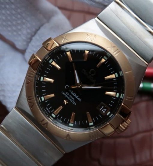 Replica Omega V6 Constellation 35mm YG Bezel Black Dial SS Bracelet A2500 - Image 2