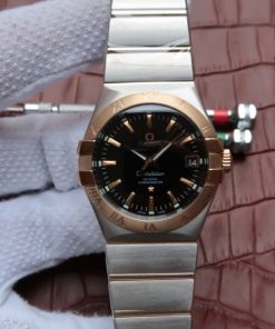 Replica Omega V6 Constellation 35mm YG Bezel Black Dial SS Bracelet A2500