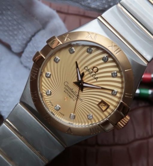 Replica Omega V6 Constellation 35mm YG Bezel YG Textured Dial SS Bracelet A2500 - Image 2