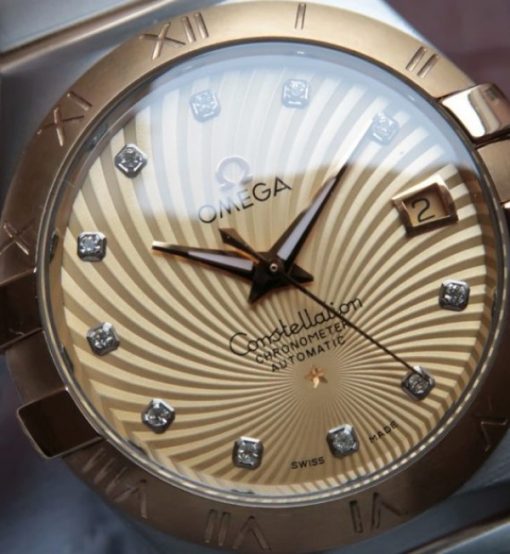 Replica Omega V6 Constellation 35mm YG Bezel YG Textured Dial SS Bracelet A2500 - Image 3