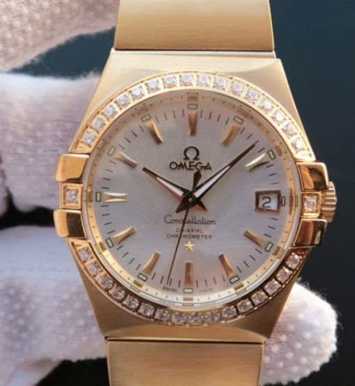 Replica Omega V6 Constellation YG White Dial Diamonds Bezel YG Bracelet A2500