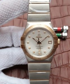 Replica Omega V6 Constellation 35mm White Dial YG Bezel Diamonds Markers SS Bracelet A2500
