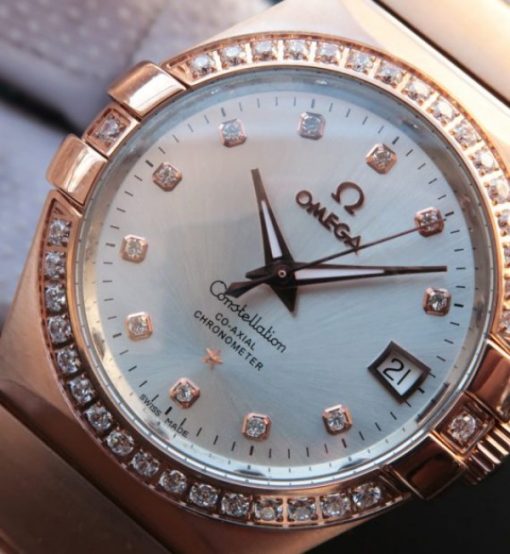 Replica Omega V6 Constellation RG White Dial Diamonds Bezel RG Bracelet A2500 - Image 2