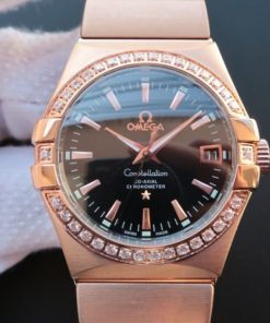 Replica Omega V6 Constellation RG Black Dial Diamonds Bezel RG Bracelet A2500