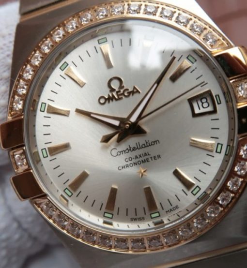 Replica Omega V6 Constellation 35mm White Dial Diamonds Bezel SS Bracelet A2500 - Image 3