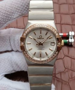 Replica Omega V6 Constellation 35mm White Dial Diamonds Bezel SS Bracelet A2500