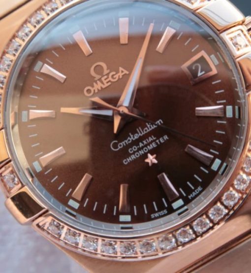 Replica Omega V6 Constellation Diamonds Bezel RG Case Brown Dial A2500 - Image 3