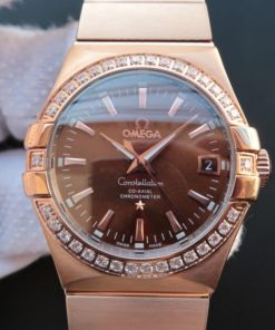 Replica Omega V6 Constellation Diamonds Bezel RG Case Brown Dial A2500