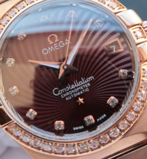 Replica Omega V6 Constellation Diamonds Bezel Brown Textured Dial RG Case A2500 - Image 3