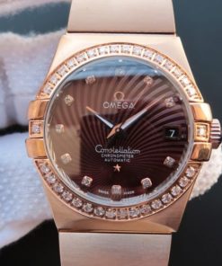 Replica Omega V6 Constellation Diamonds Bezel Brown Textured Dial RG Case A2500