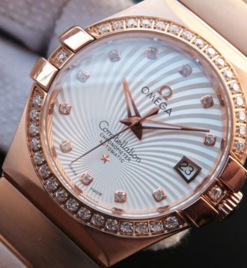Replica Omega V6 Constellation Diamonds Bezel White Textured Dial RG Case A2500 - Image 2
