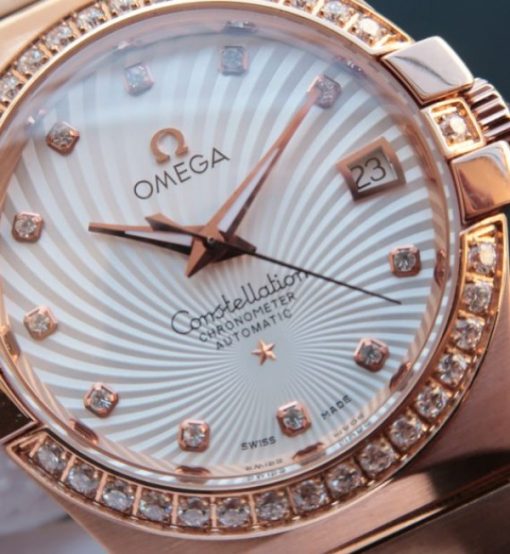 Replica Omega V6 Constellation Diamonds Bezel White Textured Dial RG Case A2500 - Image 3