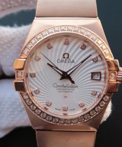 Replica Omega V6 Constellation Diamonds Bezel White Textured Dial RG Case A2500