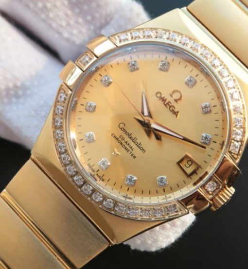 Replica Omega V6 Constellation YG Dial Diamonds Bezel & Markers YG Bracelet A2500 - Image 2