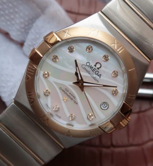Replica Omega V6 Constellation Diamonds Bezel YG Bezel White Textured Dial A2500 - Image 2