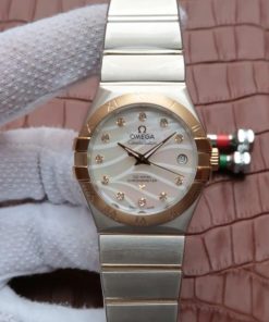 Replica Omega V6 Constellation Diamonds Bezel YG Bezel White Textured Dial A2500