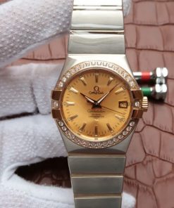Replica Omega V6 Constellation 35mm Diamonds Bezel YG Dial SS Bracelet A2500