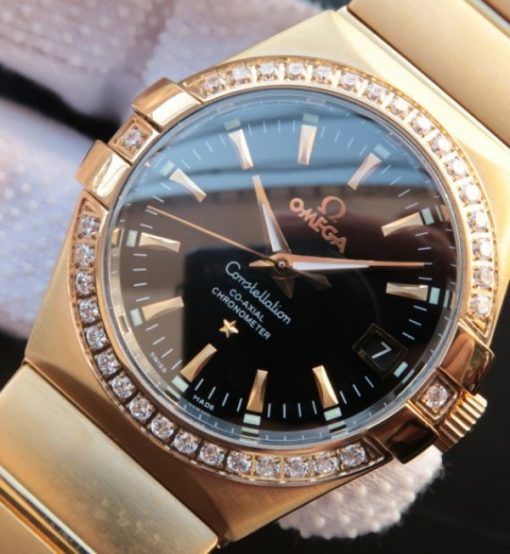 Replica Omega V6 Constellation Black Dial Diamonds Bezel YG Bracelet A2500 - Image 2