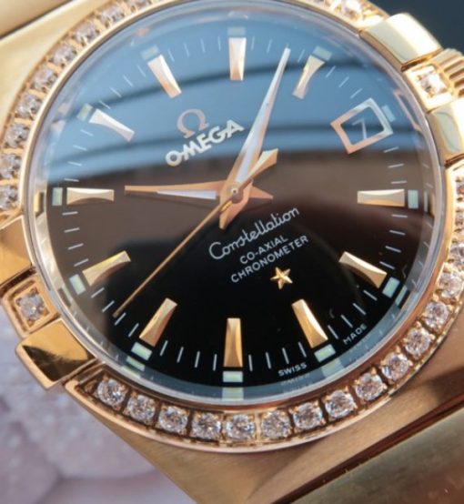 Replica Omega V6 Constellation Black Dial Diamonds Bezel YG Bracelet A2500 - Image 3