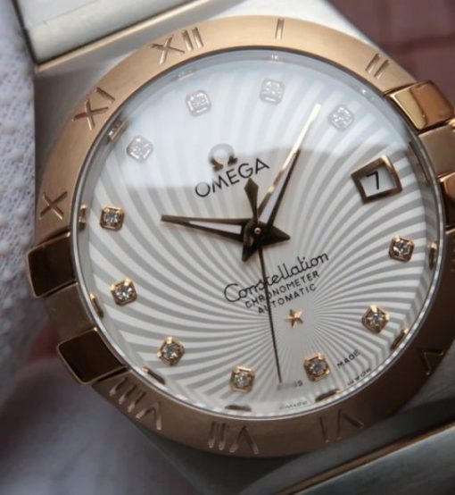 Replica Omega V6 Constellation 35mm YG Bezel White Textured Dial SS Bracelet A2500 - Image 3