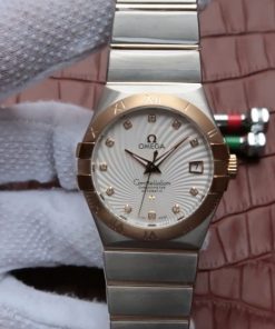 Replica Omega V6 Constellation 35mm YG Bezel White Textured Dial SS Bracelet A2500
