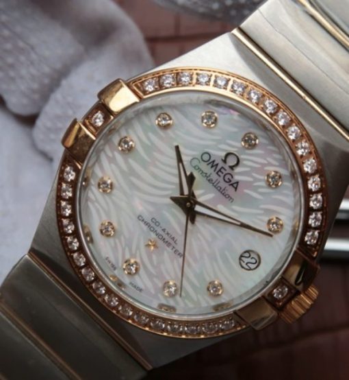 Replica Omega V6 Constellation 35mm SS White Dial Diamonds & Bezel Markers RG Bezel A2500 - Image 2