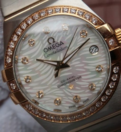 Replica Omega V6 Constellation 35mm SS White Dial Diamonds & Bezel Markers RG Bezel A2500 - Image 3