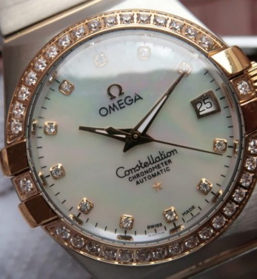 Replica Omega V6 Constellation 35mm White MOP Dial Diamonds Bezel SS Bracelet A2500 - Image 3