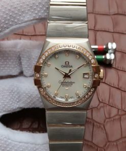 Replica Omega V6 Constellation 35mm White MOP Dial Diamonds Bezel SS Bracelet A2500