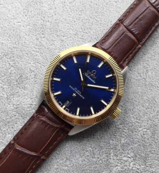 Replica Omega Globemaster Master Chronometer Blue Dial Brown Leather Strap A8913 - Image 2
