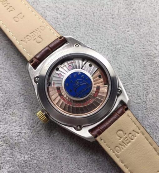 Replica Omega Globemaster Master Chronometer Blue Dial Brown Leather Strap A8913 - Image 3