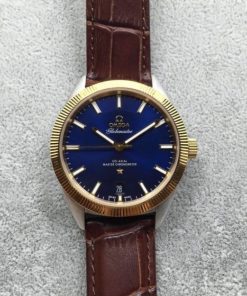 Replica Omega Globemaster Master Chronometer Blue Dial Brown Leather Strap A8913