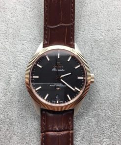 Replica Omega Globemaster Master Chronometer Black Dial RG Bezel Leather Strap A8900