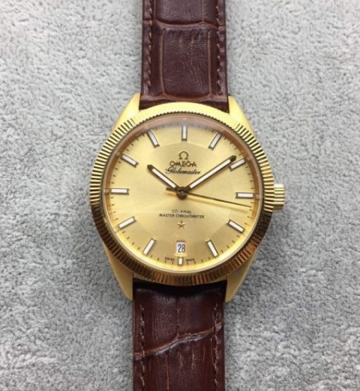 Replica Omega Globemaster Master Chronometer YG Dial/Case Brown Leather Strap A8913