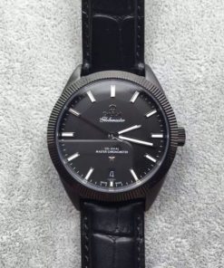 Replica Omega Globemaster Master DLC Black Dial Leather Strap A8900