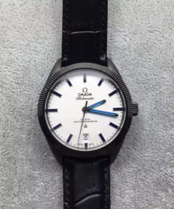 Replica Omega Globemaster Master DLC Blue Pointer White Dial Leather Strap A8900