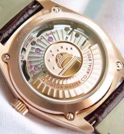 Replica Omega Globemaster Master RG Case White Dial Brown Leather Strap A8901 - Image 5