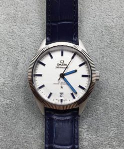 Replica Omega Globemaster Master Chronometer Blue White Dial Leather Strap