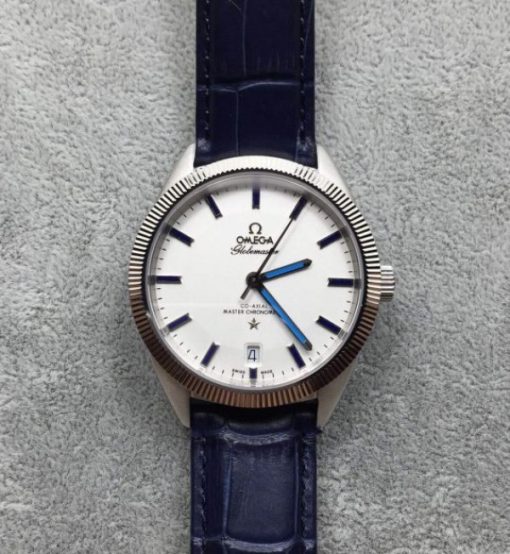Replica Omega Globemaster Master Chronometer Blue White Dial Leather Strap