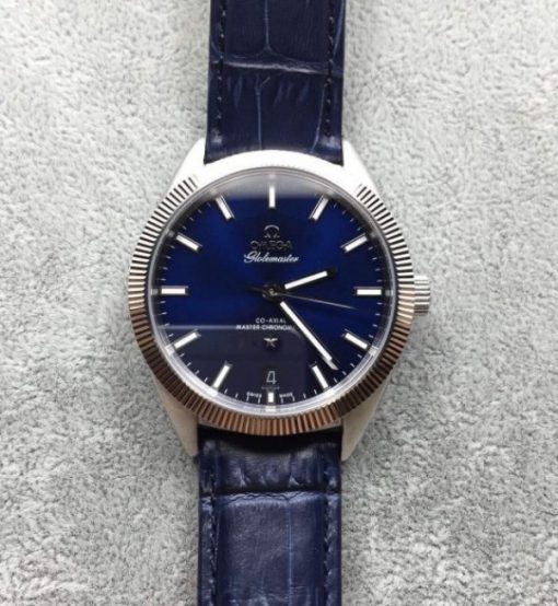 Replica Omega Globemaster Master Chronometer Blue Dial Leather Strap