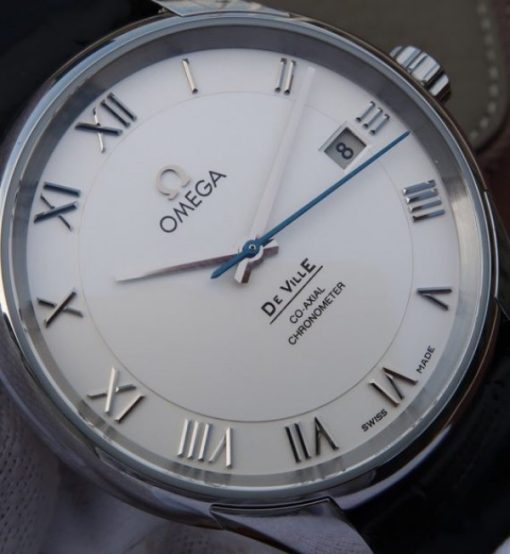 Replica Omega V6 De Ville 41mm SS White Dial Black Leather Strap A8500 - Image 3