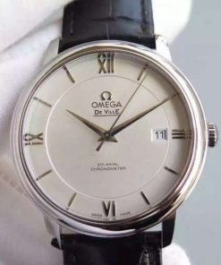 Replica Omega MKF De Ville 39.5mm SS White Dial Black Leather Strap A8500
