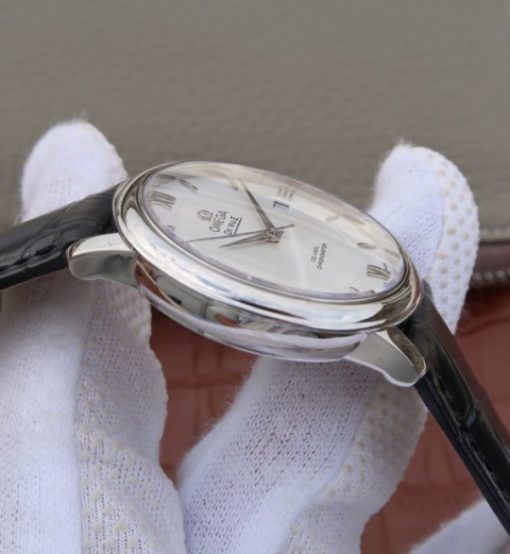 Replica Omega V6 De Ville 37mm SS White Dial Black Leather Strap A2892 - Image 9