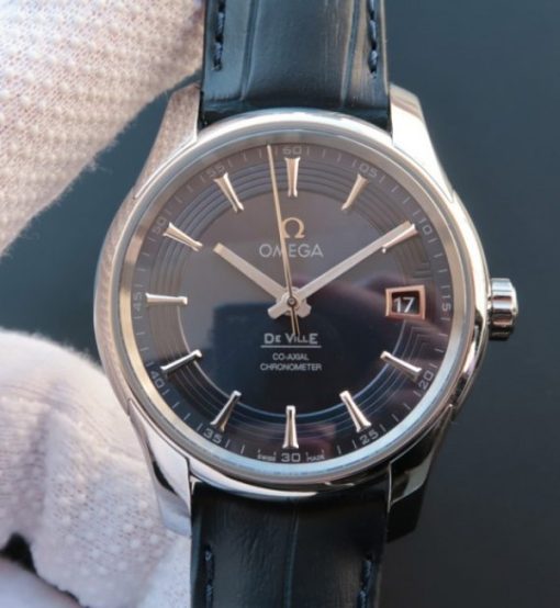 Replica Omega V6 De Ville Hour Vision Co-Axial 41mm SS Blue Dial Leather Strap A8500