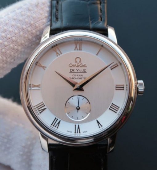Replica Omega MKF De Ville 39mm Co-Axial White Dial Black Leather A2202