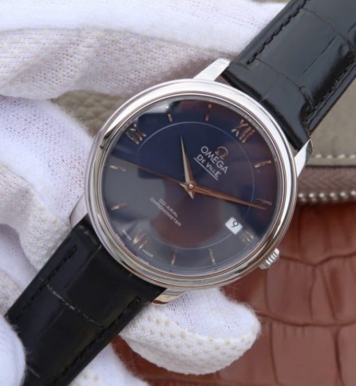Replica Omega MKF De Ville 37mm SS Blue Dial Black Leather Strap A2829 - Image 2